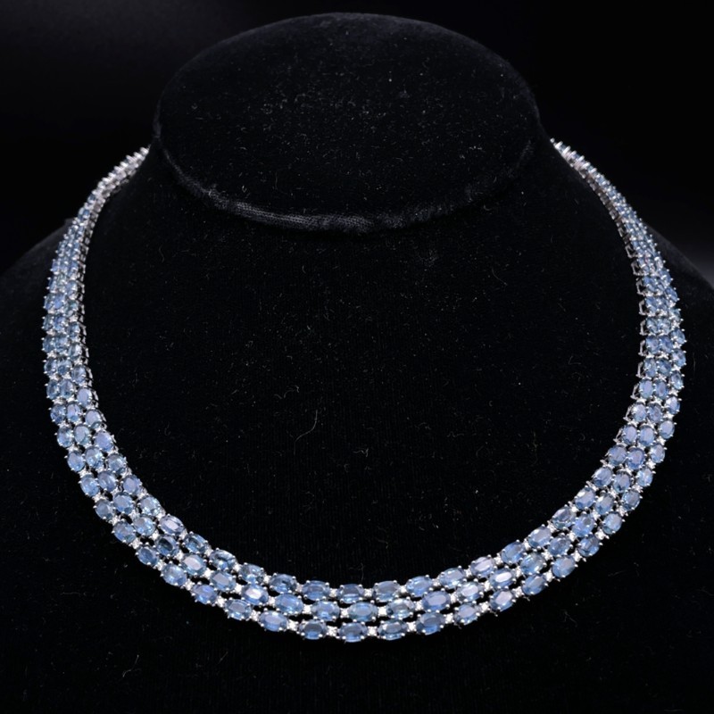 65.96 Carat Natural Blue Sapphire & 2.46 Carat Diamond Necklace in 14K White Gold $84,670 Appraisal Included VIDEO
