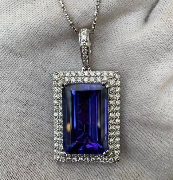 25.80 Carat GIA Certified Natural Tanzanite & 2.15 Carat Diamond 18K White Gold Pendant Necklace $104,815 Appraisal Included VIDEO