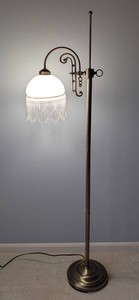 UL - Floor Lamp - Ornate Swing Arm Frosted Glass Beaded Shade