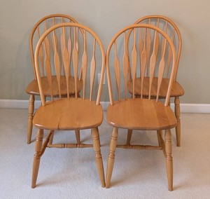 ML - Dining Side Chairs - Wood Bow-Back Spindle Chairs (Lot of 4)