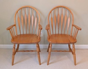 ML - Wood Armchairs - Windsor-Style Bow-Back Pair
