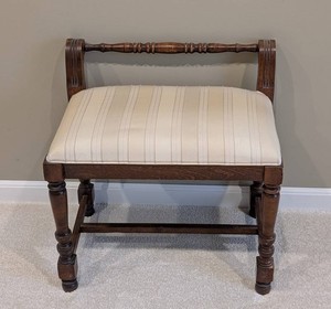 UL - Vintage Upholstered Stool - Carved Wood Frame