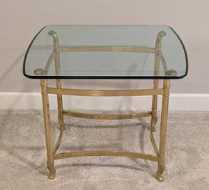 LL - Vintage LaBarge Style Hollywood Regency Brass & Glass Side Table