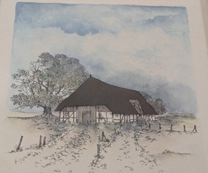 ML - Framed Art Print - C. Focke Signed Farmhouse Landscape 23 X 29 in