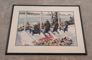 LL - Framed Watercolor Print - Coastal Adirondack Chair Scene