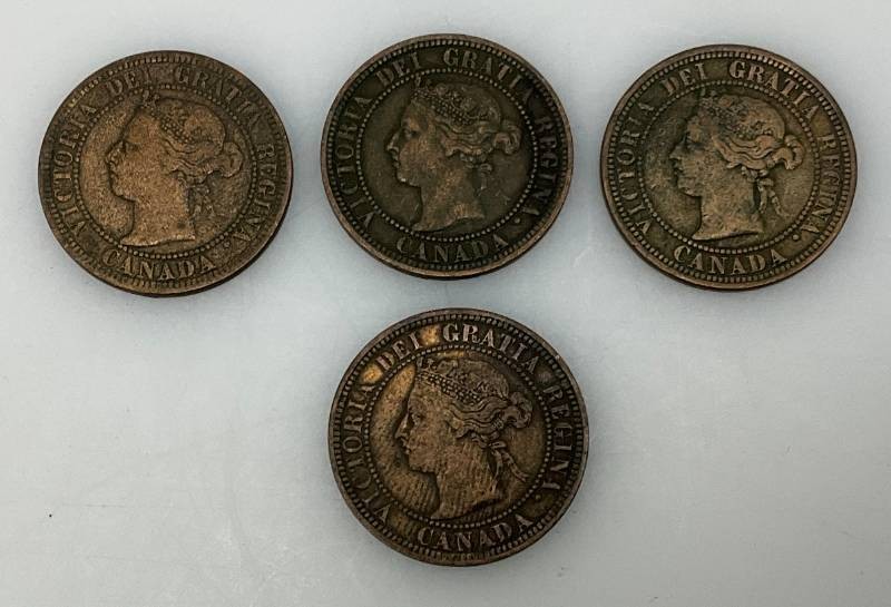 1882, 1884 &amp 1888 Canada One Cent Queen Victoria Coins Great Condition
