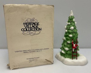 Vintage Collectible Department 56 Heritage Village Collection Lighted Tree With Child And Ladder In Original Box