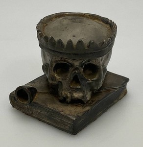 Antique Metal Skull With Crown Dice Hider (Hing Needs Repair) 2 x 2 x 3