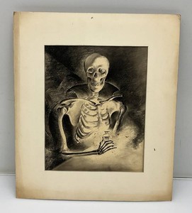 Original Unknown Artist Charcoal Drawing Of Skeleton 9 x 12 And 15 x 17 12 Mat