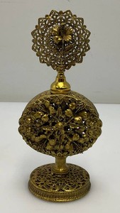 Antique Floral Ormolu Filigree Perfume Bottle With Crystal Dauber