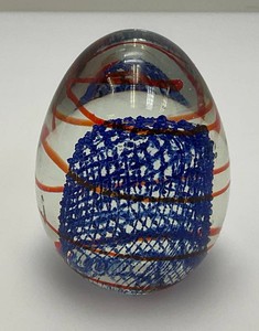1960s Murano Attributed Paperweight Blue And Red Ribbon Italian Art Glass 3