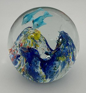 Vintage Murano Style Paperweight Dolphin Art Glass 2 34