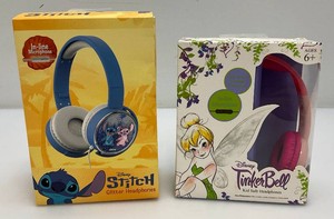Collectible Disney Tinkerbell And Stitch Kids Headphone Sets (New Old Stock)