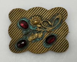 Antique Victorian Era Ornate Floral Jewel Adorned Brooch 2 x 2 12