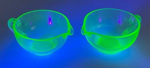 Two Collectible Uranium Glass Gravy Cups (Glow Under UV Light)