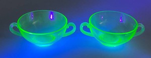 Collectible Uranium Glass Double Handled Cups (Glow Under UV Light)