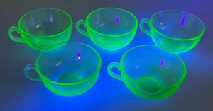 Set Of 5 Collectible Uranium Glass Cups (Glow Under UV Light)