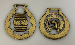 Pair Of Vintage Brass Horse Bridle Dcor Medallions 3 x 3 12