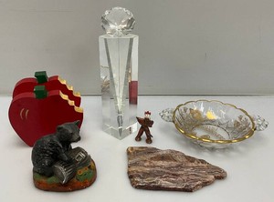 Misc. Vintage Items Including Bear Figurine, Crystal Diamond On Pedestal And More