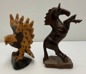 Hand Carved Wooden Eagle 8 And Horse 9 34 Statues