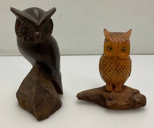 Very Cool Hand Carved 5 Owl And 8 Iron Wood Owl Sculptures