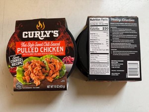 EE. 3x 15oz Curlys Thai Style Chili Sauced Pulled Chicken