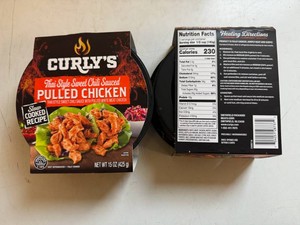 EE. 3x 15oz Curlys Thai Style Chili Sauced Pulled Chicken