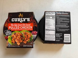EE. 3x 15oz Curlys Thai Style Chili Sauced Pulled Chicken