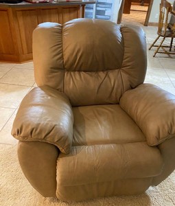 Beige Leather Recliner-Manual