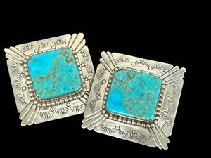Vintage Navajo BAL Sterling Silver & Turquoise Oversize Stud Earrings