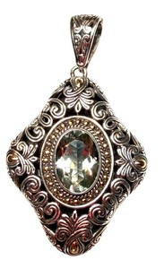 Prasiolite Pendant - Balinese Sterling Silver & 14K Gold