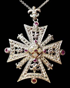 Dallas Prince Sterling Silver Maltese Cross Fleur-de-Lis Gemstone Pendant Necklace