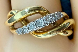 14K Gold Ring - Intertwined Multi-Band Diamond Accent