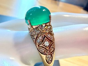Sterling Silver Ring - Green Cabochon Statement Ring Size 10