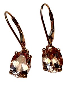 Rose Gold Earrings - 14K Faceted Oval Gemstone Drop Pair