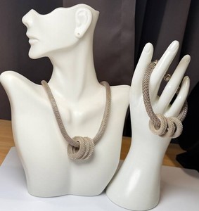 Sterling Silver Jewelry Set - 925 Mesh Necklace & Bracelet