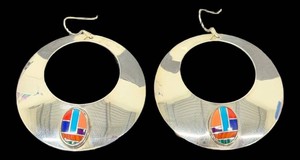 Vintage Navajo Sterling Multi-Stone Mosaic Inlay 2 Dangle Earrings - Signed BN