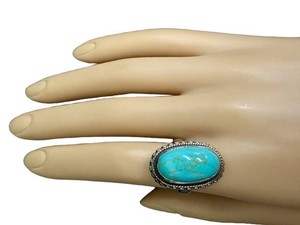 Sterling Silver Turquoise Cabochon Statement Ring Size 6.5