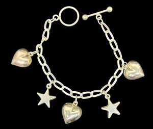 Charm Bracelet - Unmarked Sterling Silver Heart & Star Charms