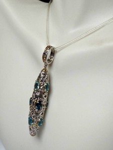 Sterling Topaz Pendant - NH Marked Ornate Openwork