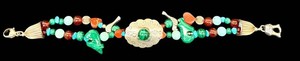 Sterling Navajo Bracelet - Turquoise Green Double-Strand Bird Motif