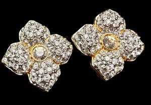 Clip Earrings - Swarovski Crystal Floral Gold-Tone Pair