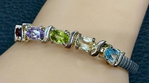 Gemstone Bracelet - Sterling Silver Topaz, Citrine & Garnet 7in