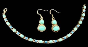 Turquoise Jewelry Set - Sterling Silver Bracelet & Earrings