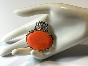 Brooch Pendant - Coral Cabochon Convertible Jewelry