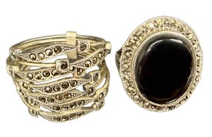 Sterling Silver Rings - Marcasite & Black Onyx (Lot of 2)