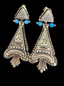 Sterling Silver Vintage Damascene Dangle Drop Earrings