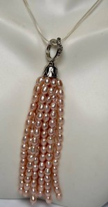 Pink Shell Pearl Tassel Pendant - Sterling Silver Accents