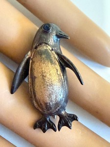 Penguin Brooch - 14k & Sterling Silver 1.25