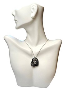 Sterling Silver Necklace - Heart Pendant Black Faceted Stones